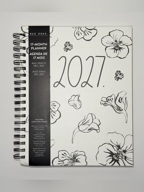 Rae Dunn Large Hard Cover Spiral 17-month Planner 2026 Flowers (Black/Ivory)